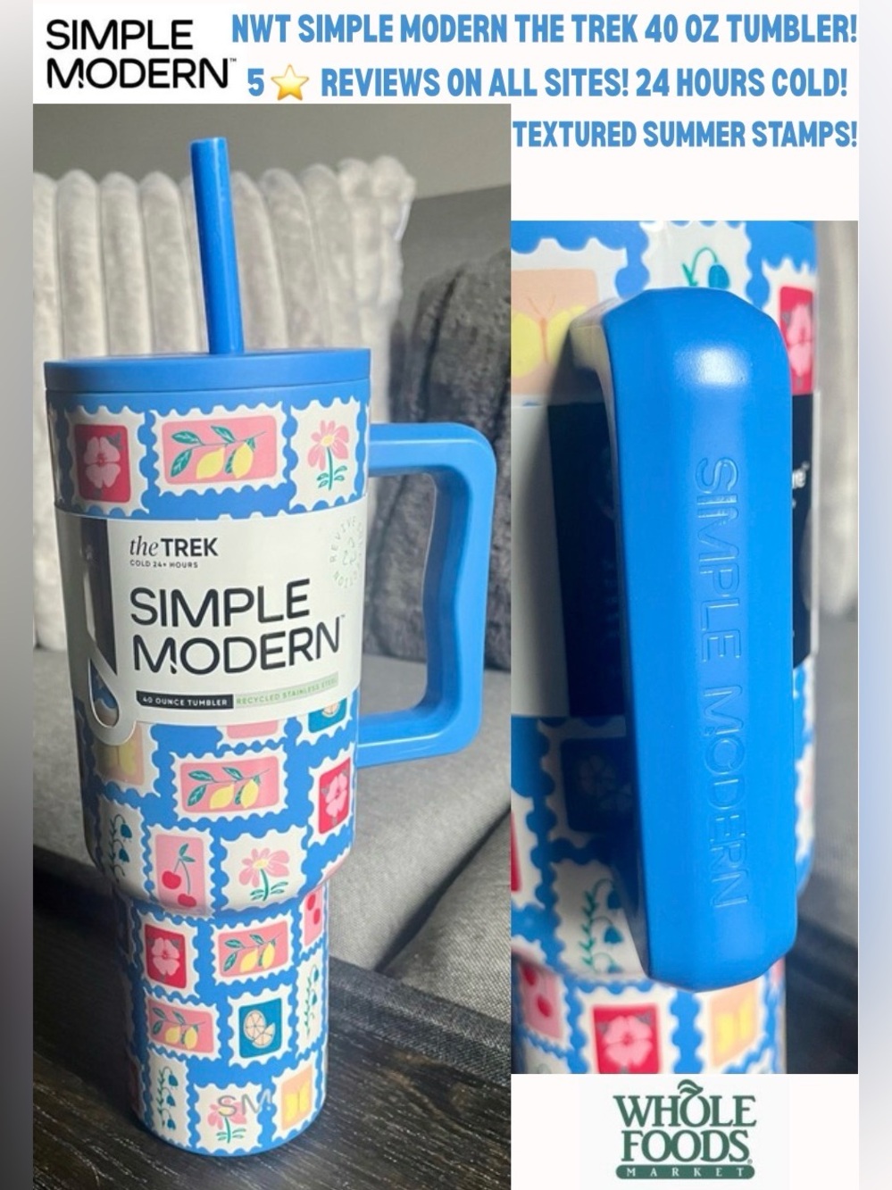 NWT SIMPLE MODERN THE TREK 4O0Z 2026 FLORAL TUMBLER! 24 HOURS COLD BEVERAGE!